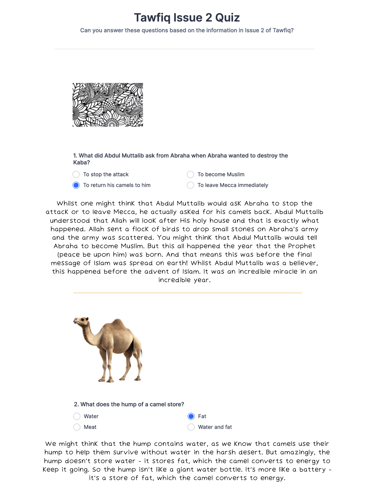 Tawfiq Issue 2 Quiz answers 1, 2