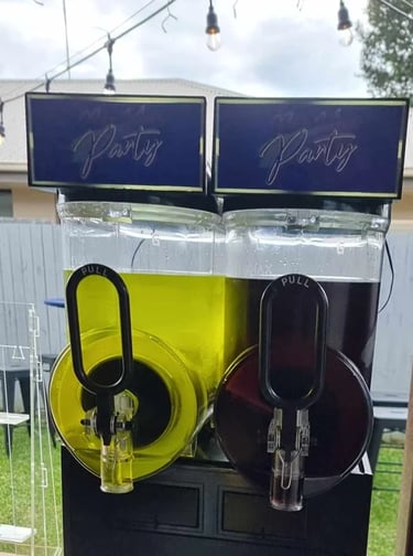 Slushie machine setup in Redlands for Tori and Ashton's joint birthday party.
