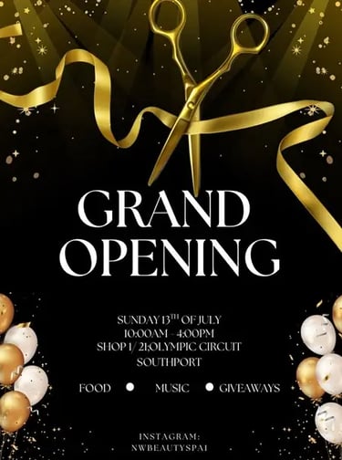 Nicole's grand opening flyer for NW Beauty Spa in the Gold Coast.