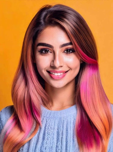 a woman with pink and multicolored hairs
