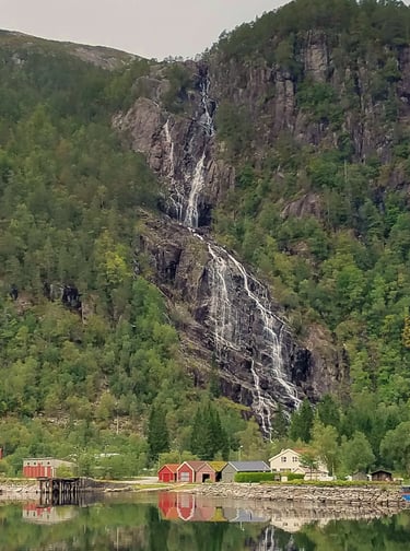 Waterfall along the Osterfjord in Norway