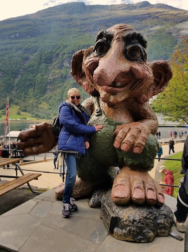Lady Michelle finds a handsome troll in Geiranger, Norway