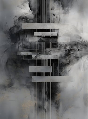 Discipline abstract wall art print, black and grey structured textured modern painting