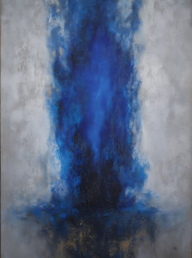Self-confidence abstract wall art print with rich blue texture and a modern painting style.