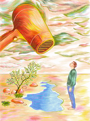 a man standing in front of a hair dryer