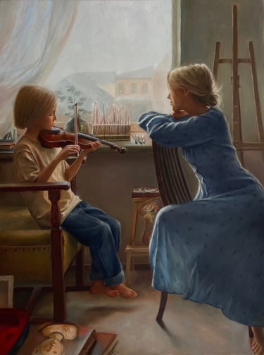 Original painting, oil on cnvas, framed, The string, 80x60cm