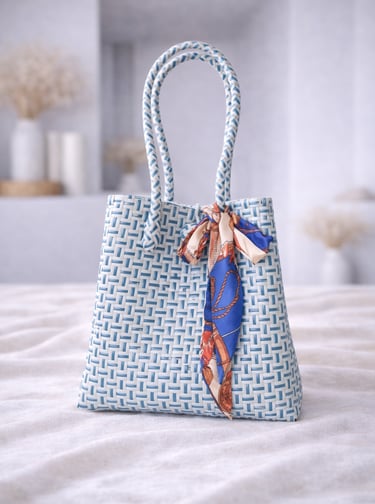 Tas anyaman plastik jali jali warna putih biru handmade, tas anyaman cantik cocok untuk harian