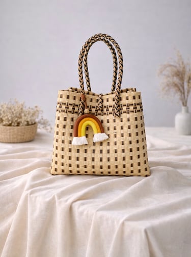 Tas anyaman plastik handmade warna natural coklat, tas anyaman wanita ramah lingkungan