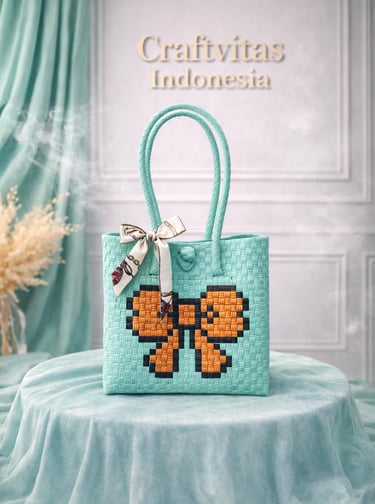 Tas anyaman karakter kupu-kupu hijau mint handmade ramah lingkungan