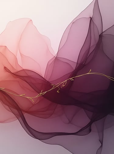 Abstract silk layers in blush and plum with gold thread weaving through