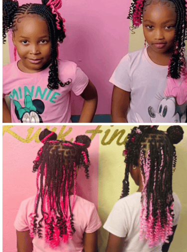 Two little girls rocking their pink and black peekaboo braids