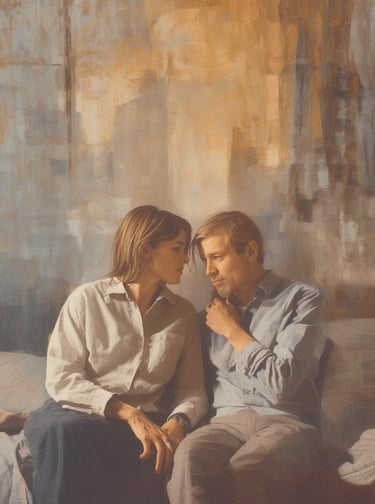 Koppel in gesprek tijdens relatietherapie bij Tanja Holvoet in Putte.