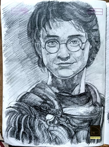 portrait painting of acto daniel radcliff as harrypotter made in pencil shading