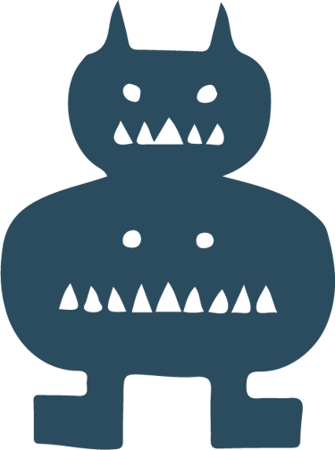 Diseño de monstruo de dos cabezas con dientes afilados y cuernos