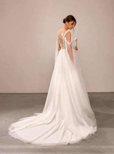 &robe de mariée bohème avec manche amovible et bustier transparent 