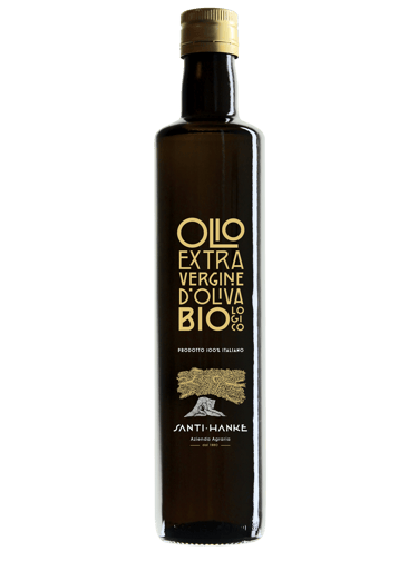 Italian extra virgin olive oil in dark glass bottle