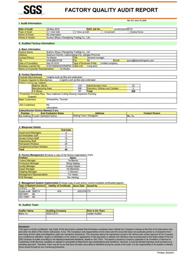 SGS Factory Quality Audit Report