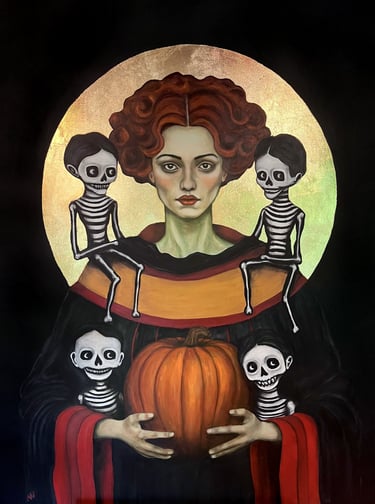 Large-scale acrylic painting “Perséphone et ses Minions” by manef, depicting the mythological figure