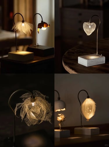Decorative table lamps with warm ambient lighting for a cozy reading corner and calm evening atmosph