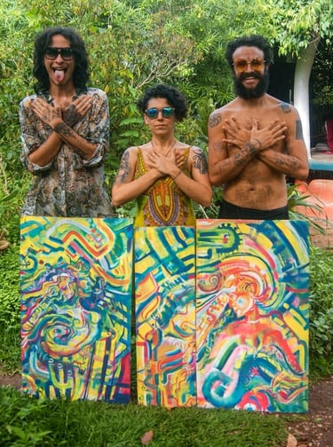 Photo de Jimmy, Naía et Centurion, les 3 à l'origine du projet et de la peinture en résultat