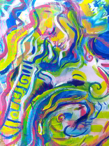 Détail de la peinture Oz Galactic Wizards avec un être mythologique à la queue de serpent
