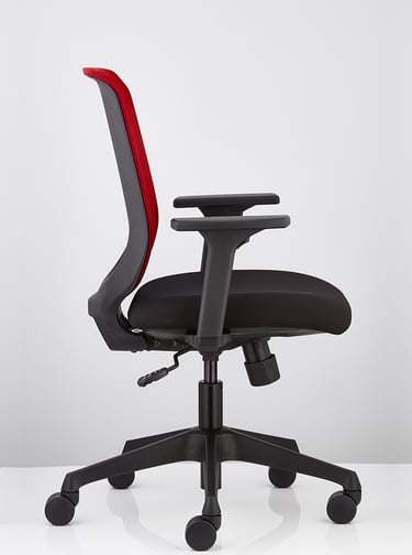 Sensit T127 chair with red mesh backrest and black seat, side profile