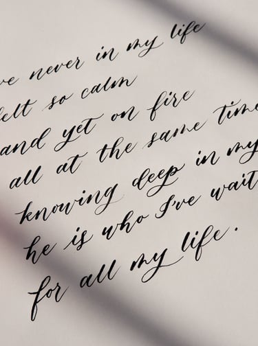 Romantic poem written in calligraphy by Handwritten by Belle for a brand activation.