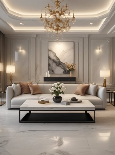 A modern office space with minimalistic design, featuring two office chairs, a sleek table, a storage cabinet, and a floor lamp. The room is decorated with light-colored curtains and has a polished concrete ceiling. The overall ambiance is professional and clean.