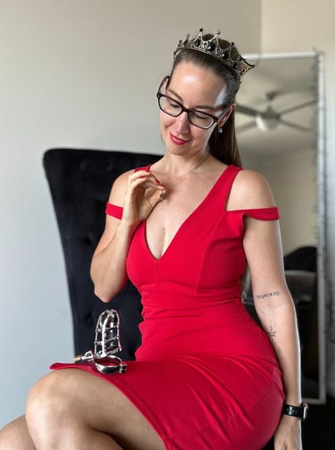 Pleasurelit Patricia as the key holder for her chastity sub