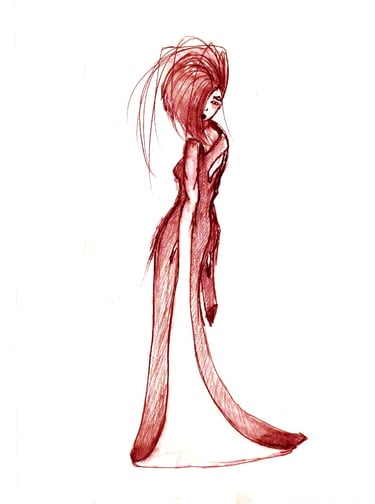 Dessin de mode femme de dos manche dans le prolongement de la robe