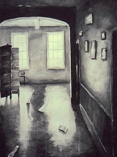 painting of a room with person drowning