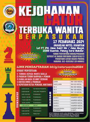 Malaysia Chess. Catur Malaysia. Pahang Chess. Kejohanan Catur Terbuka Wanita Berpasukan