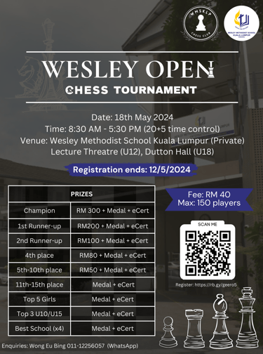 Wesley Methodist School KL Open Chess Tournament Catur Malaysia Chess