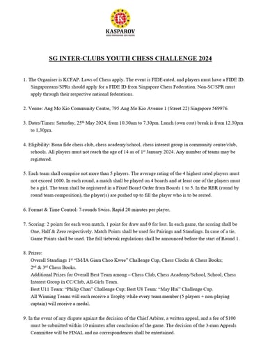 Singapore Chess Inter-Clubs Youth Chess Challenge 2024