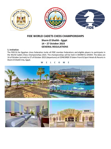 FIDE World Cadet Chess Championships (U8, U10, U12) in Egypt. FIDE Chess