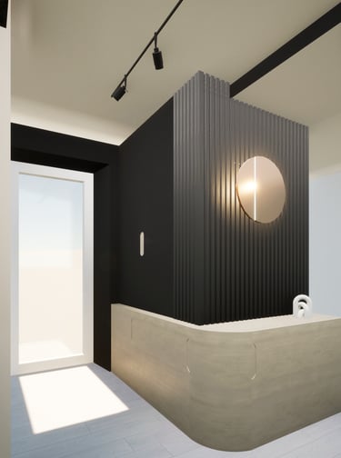 Image d'un mobilier sur-mesure noir et bois avec des lattes de bois