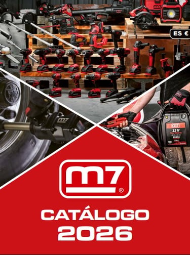 Portadas de los catálogos de herramientas eléctricas, manuales y a batería para descargar. Marcas M7