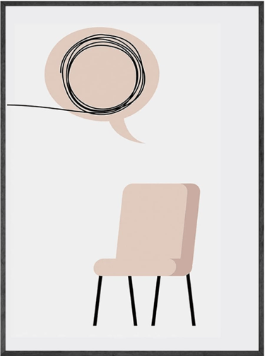 une chaise vide avec une bulle au dessus représentant un esprit qui organise ses sentiments et pensé