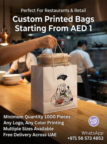 Custom printed paper bags UAE: Kraft bags for cafes & restaurants - Starting from AED 1. Many sizes