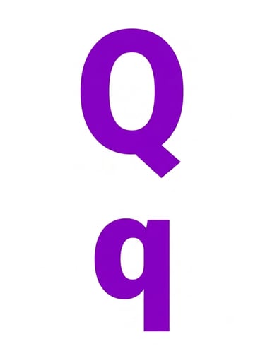 Uppercase and lowercase letter Q in a bold purple font isolated on a white background.