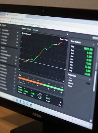 Detailed view of the IONEX display interface under soft, professional lighting. The screen shows a clean UI with real-time data metrics.