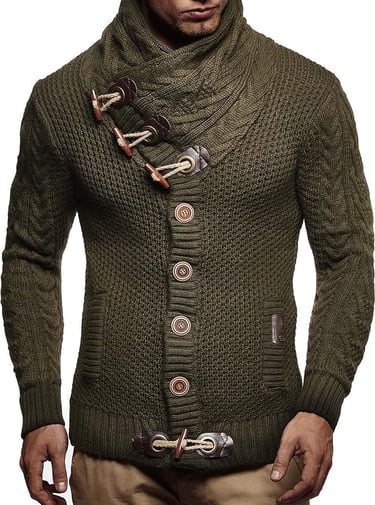 Viking Style Men's Knitted Turtleneck Jacket. Winter Cardigan Sweaters for Men