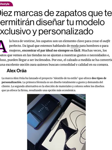 Alex Oráa en artículo de The Objective "10 marcas de zapatos que te permitirán diseñar tu modelo..."