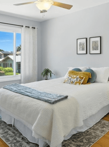 After staged bedroom with beautiful bed, other furniture and accessories
