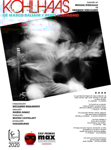 Cartel Kohlhaas - un solo actor en una silla. Increíble Riccardo Rigamonti