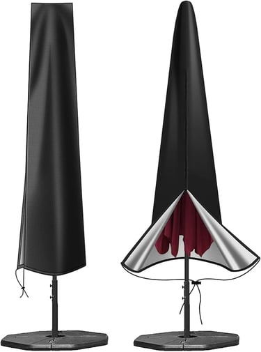a black umbrella with a red umbrella