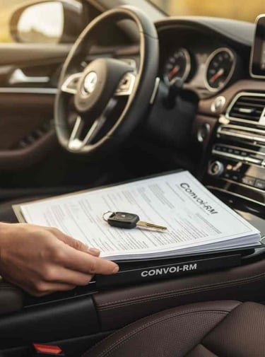 Gros plan sur une clé d'une voiture de luxe après une livraison réussie à Toulouse par Convoi-RM