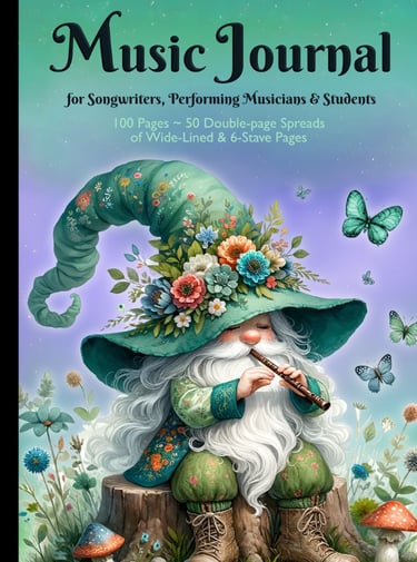 Music Journal - Gnome playing a Penny Whistle or Recorder