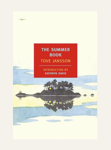 The Summer Book by Tove Jansson cover featuring an island illustration with a red title box.