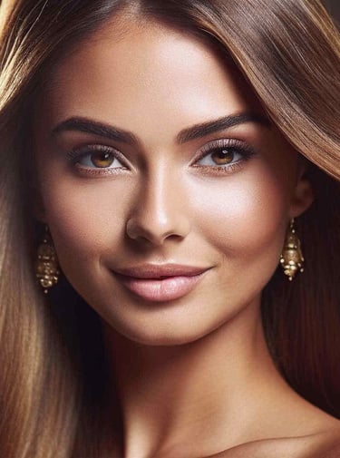 a woman with long and silky hair and earrings on her face